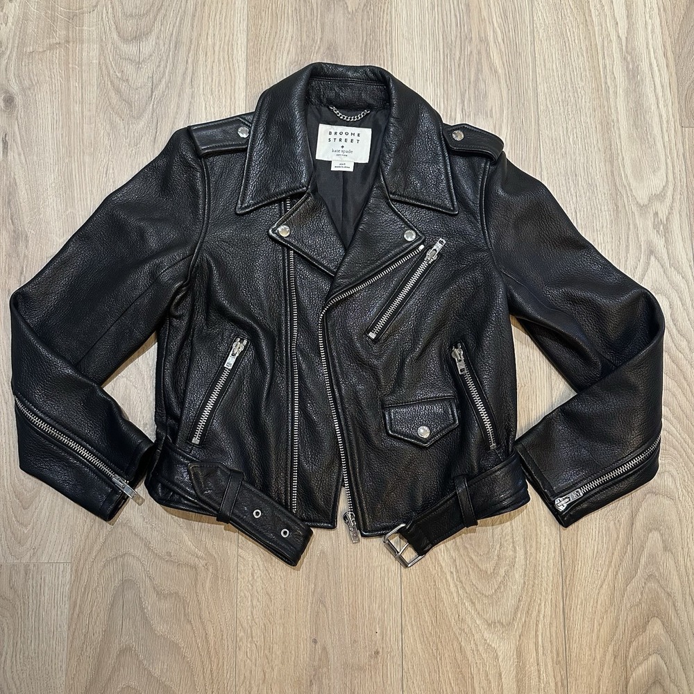 KATE SPADE Broome Street Goat Leather Moto Jacket Black Size Small $899 NWOT